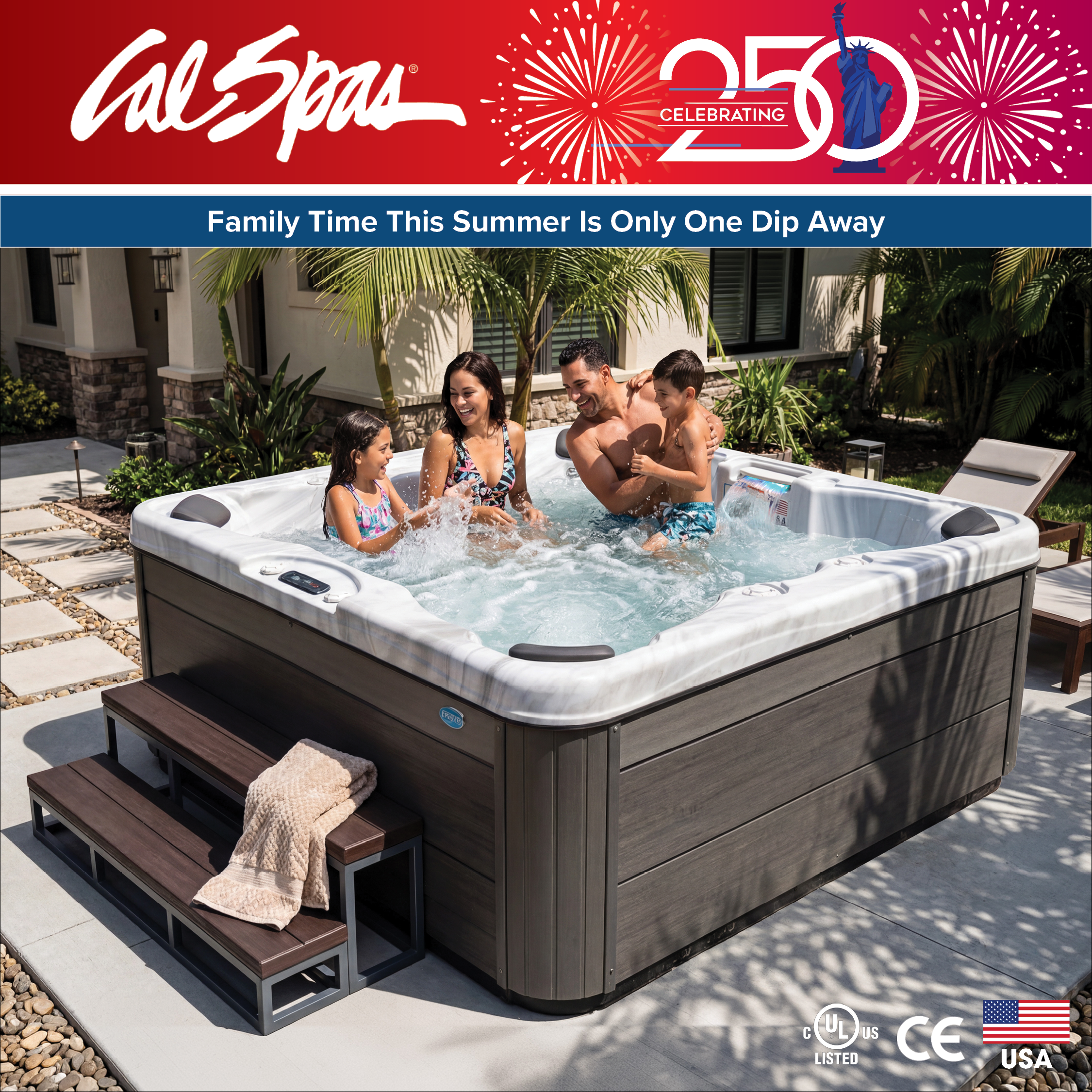 Calspas hot tub being used in a family setting - Menifee
